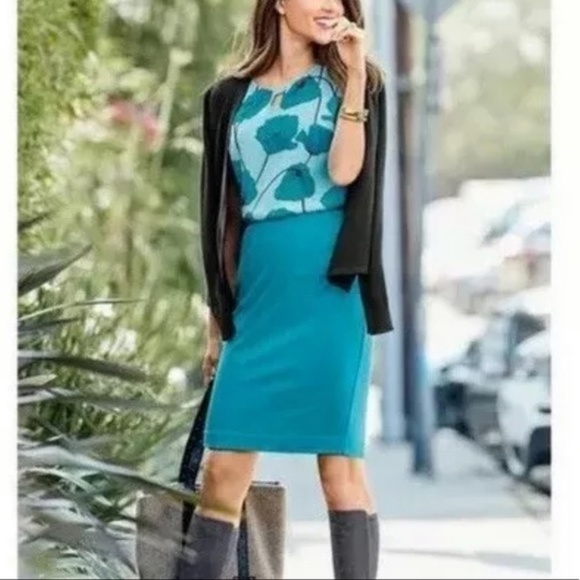 NWT CAbi 3220 Turquoise Sigourney Pencil Skirt - Picture 2 of 5